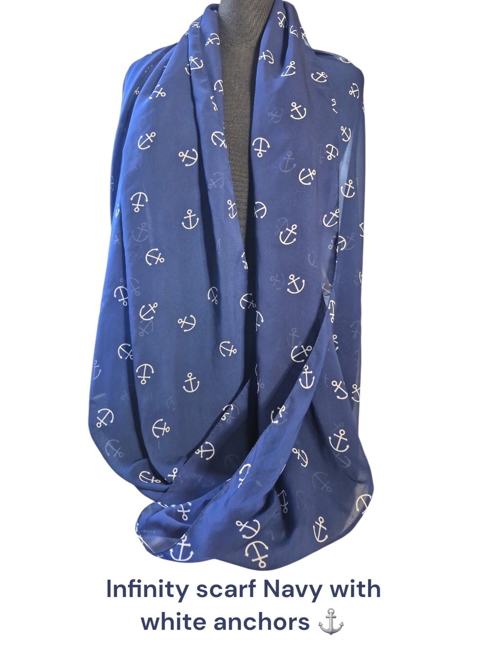 Navy ⚓️Anchor Infinity Scarf, Semi Sheer NWT